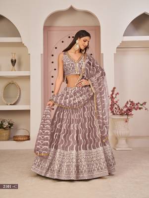 Pink embroidered net semi stitched lehenga 2