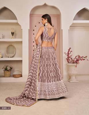Pink embroidered net semi stitched lehenga 5