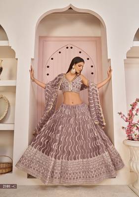 Pink embroidered net semi stitched lehenga 1