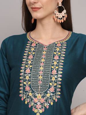 Rani-pink embroidered cotton silk Kurta Pant With Dupatta 2