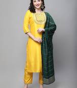Yellow embroidered silk blend Kurta Pant With Dupatta