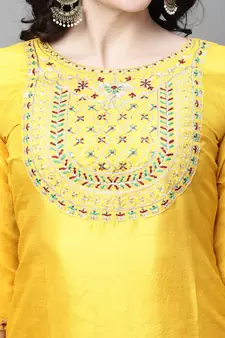 Yellow embroidered silk blend Kurta Pant With Dupatta