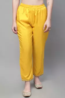 Yellow embroidered silk blend Kurta Pant With Dupatta