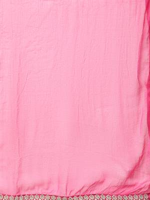 Rani-pink embroidered silk blend Kurta Pant With Dupatta 3