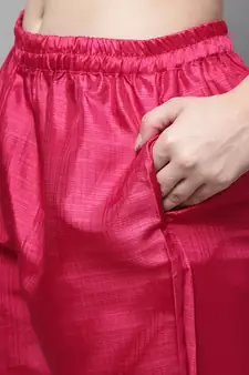 Rani-pink embroidered silk blend Kurta Pant With Dupatta