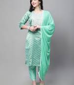 Light-aqua-blue embroidered cotton silk Kurta Pant With Dupatta