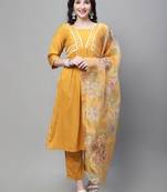 Mustard embroidered silk blend Kurta Pant With Dupatta