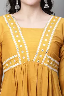 Mustard embroidered silk blend Kurta Pant With Dupatta