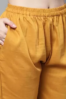 Mustard embroidered silk blend Kurta Pant With Dupatta