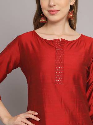 Maroon embroidered silk blend Kurta Pant With Dupatta 3