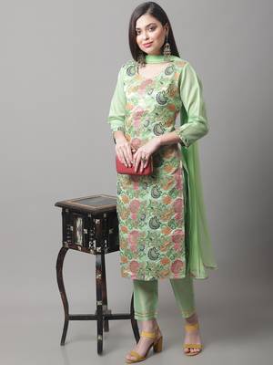 Light-green jacquard cotton silk Kurta Pant With Dupatta 1
