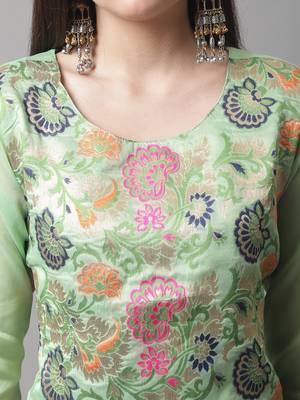 Light-green jacquard cotton silk Kurta Pant With Dupatta 2