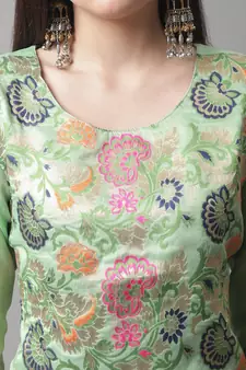 Light-green jacquard cotton silk Kurta Pant With Dupatta