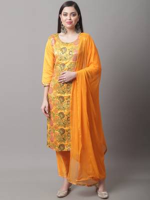 Mustard jacquard cotton silk Kurta Pant With Dupatta 1