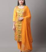 Mustard jacquard cotton silk Kurta Pant With Dupatta