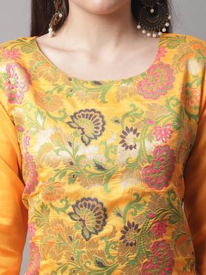Mustard jacquard cotton silk Kurta Pant With Dupatta 2