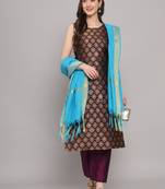 Purple jacquard cotton silk Kurta Pant With Dupatta