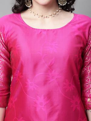 Rani-pink jacquard cotton silk Kurta Pant With Dupatta 2