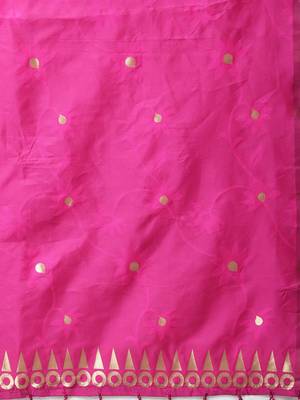 Rani-pink jacquard cotton silk Kurta Pant With Dupatta 4