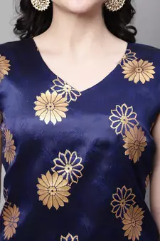 Navy-blue jacquard cotton silk Kurta Pant With Dupatta