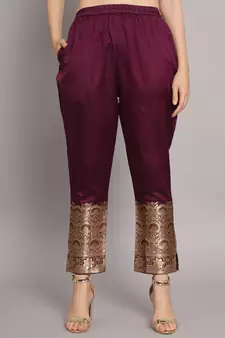 Purple jacquard cotton silk Kurta Pant With Dupatta