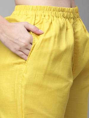 Yellow printed cotton Kurta Pant With Dupatta 3
