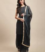 Grey embroidered georgette Kurta Pant With Dupatta