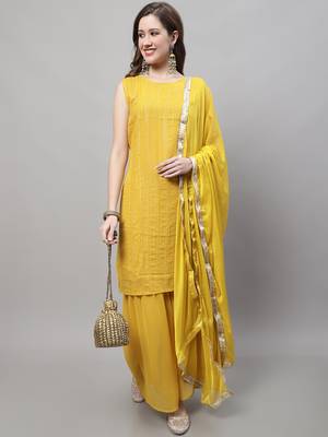 Yellow embroidered georgette salwar 1