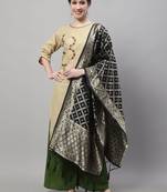 Beige jacquard cotton silk Kurta Pant With Dupatta