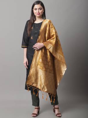 Black jacquard cotton silk Kurta Pant With Dupatta 1