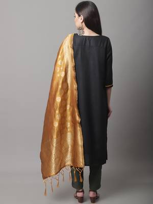 Black jacquard cotton silk Kurta Pant With Dupatta 3