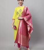 Lemon jacquard cotton silk Kurta Pant With Dupatta