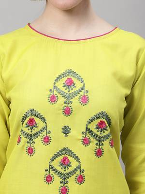 Lemon jacquard cotton silk Kurta Pant With Dupatta 3