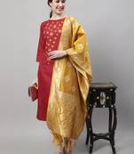 Maroon jacquard cotton silk Kurta Pant With Dupatta