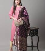 Pink jacquard cotton silk Kurta Pant With Dupatta
