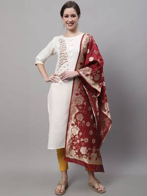 White jacquard cotton silk Kurta Pant With Dupatta 1