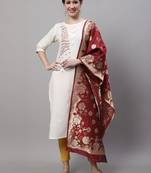 White jacquard cotton silk Kurta Pant With Dupatta