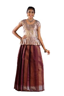 Shivangi Girls Brown Fish Tail Pattu Pavadai | Langa 1