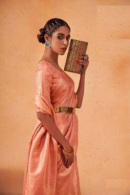 Orange Color Faux Kanchipuram Blend Silk Sarees Online 1