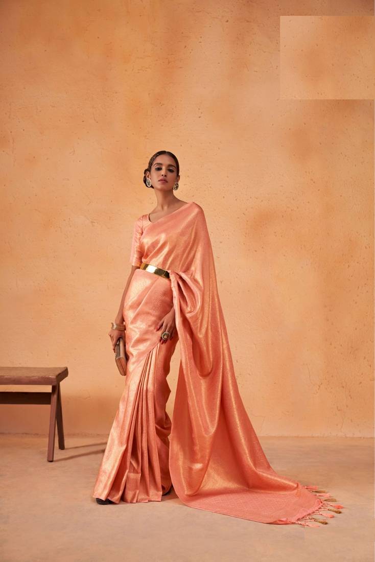 Orange Color Faux Kanchipuram Blend Silk Sarees Online