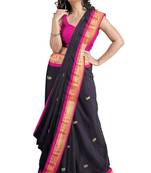 Black hand woven pure paithani silk saree with blouse