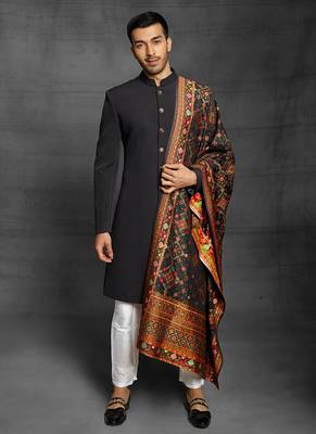 Black plain cotton sherwani 1