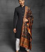 Black plain cotton sherwani