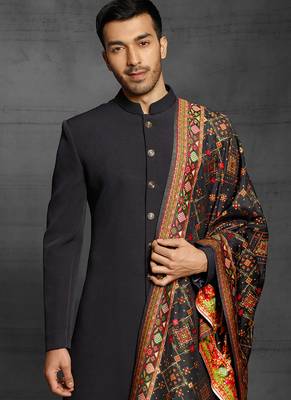 Black plain cotton sherwani 2