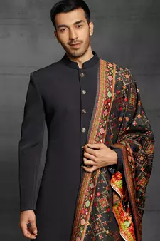 Black plain cotton sherwani