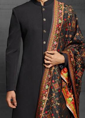 Black plain cotton sherwani 3