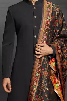 Black plain cotton sherwani