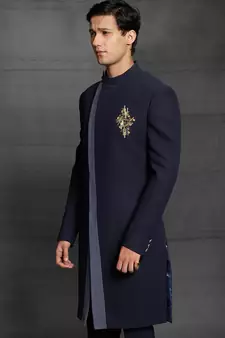Blue embroidered cotton indo-western-dresses