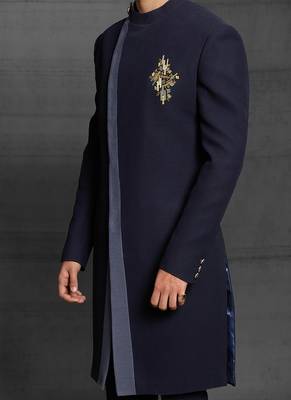 Blue embroidered cotton indo-western-dresses 3
