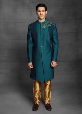 Green embroidered art silk indo-western-dresses 1